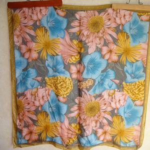 Womens Elaine Gold Floral Scarf 31" Square Flowers